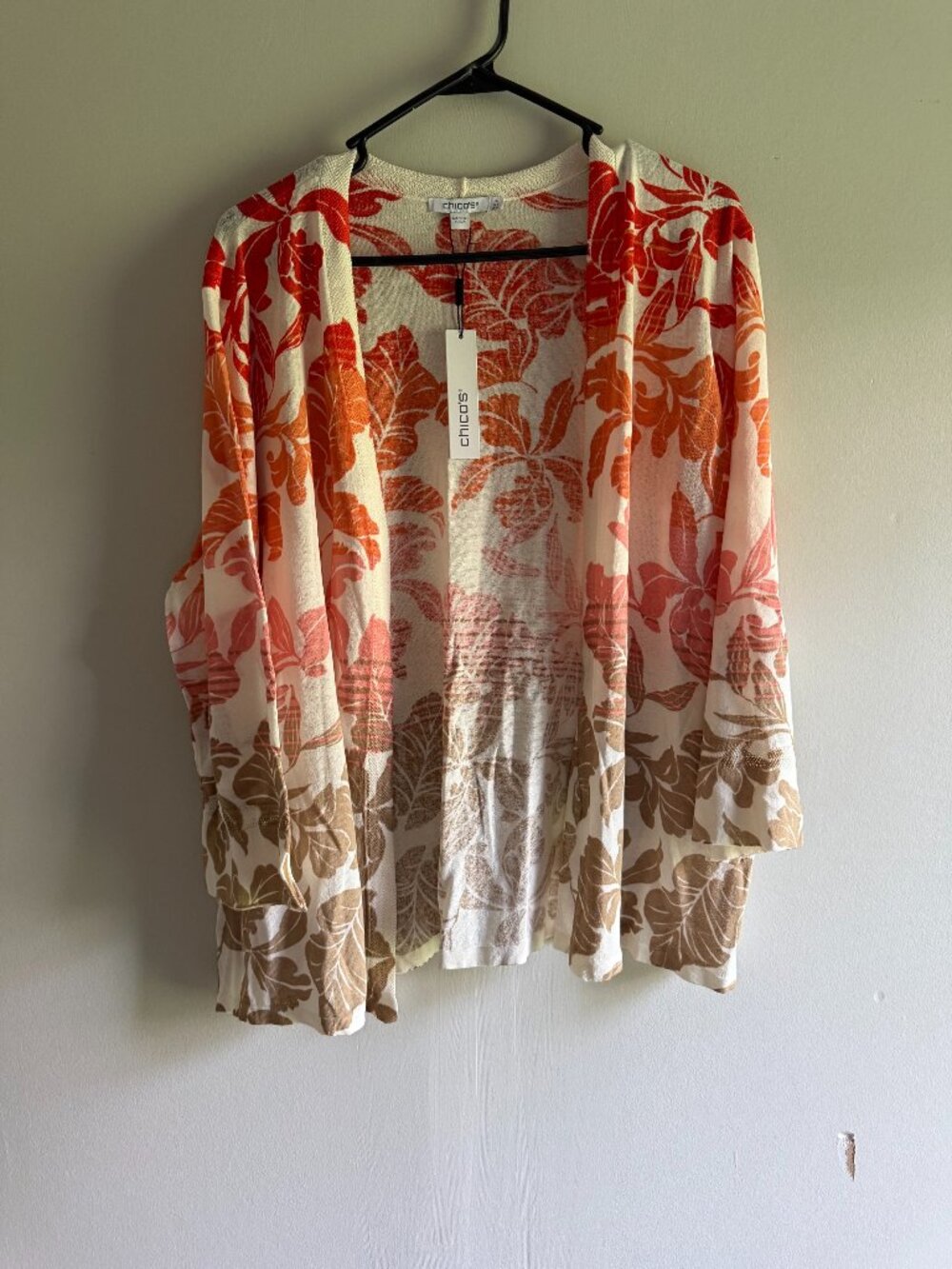 NWT Chico's Floral Open Front Cardigan Ombre Orange Tan Size 4 XL